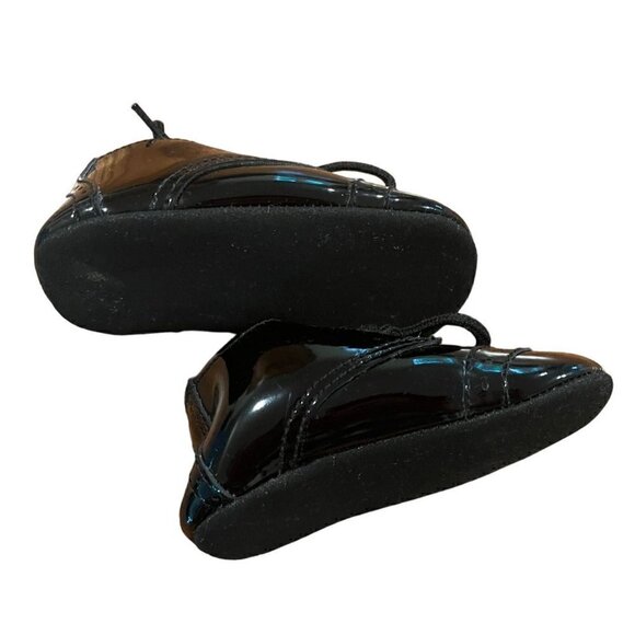 Black Patent Toddler Boy Soft Sole Dress Tie Shoes - 18M - Picture 3 of 5